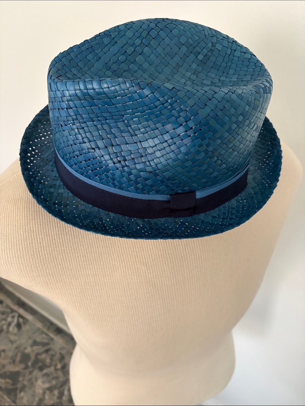 Paul Smith Blue Woven Straw Fedora Hat size large - Picture 2 of 6